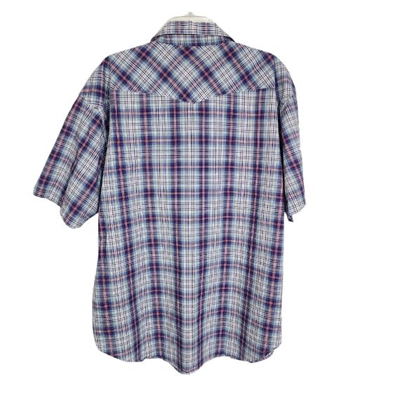 Real Work Wear Men Shirt Size XL Pearl Snap Green Blue Plaid Short Sleeve Pocket - Picture 2 of 9